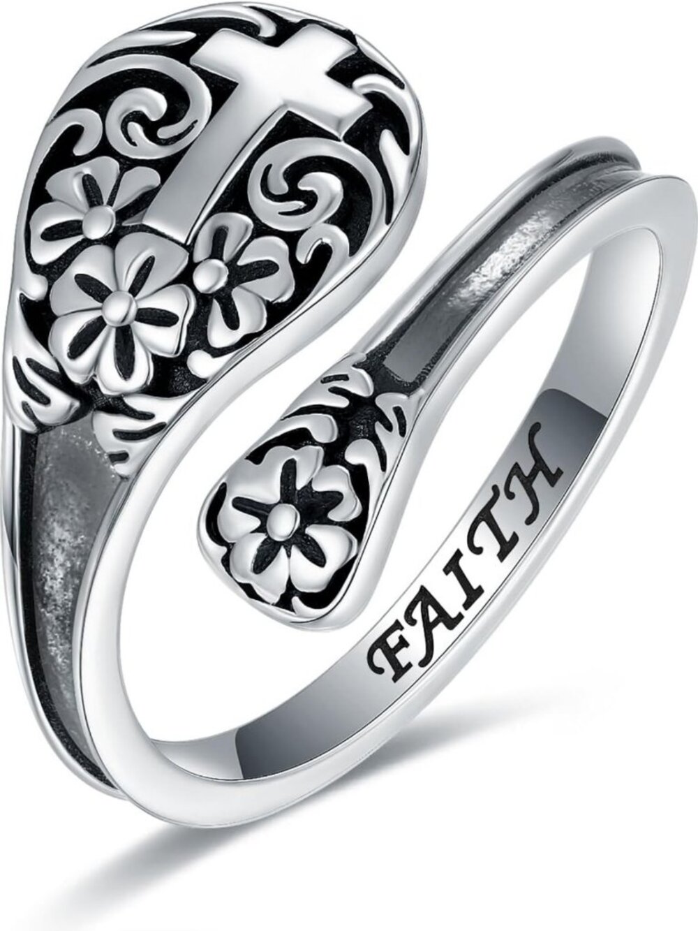 Turquoise Cross Spoon Ring - 925 Sterling Silver, Vintage Floral Design
